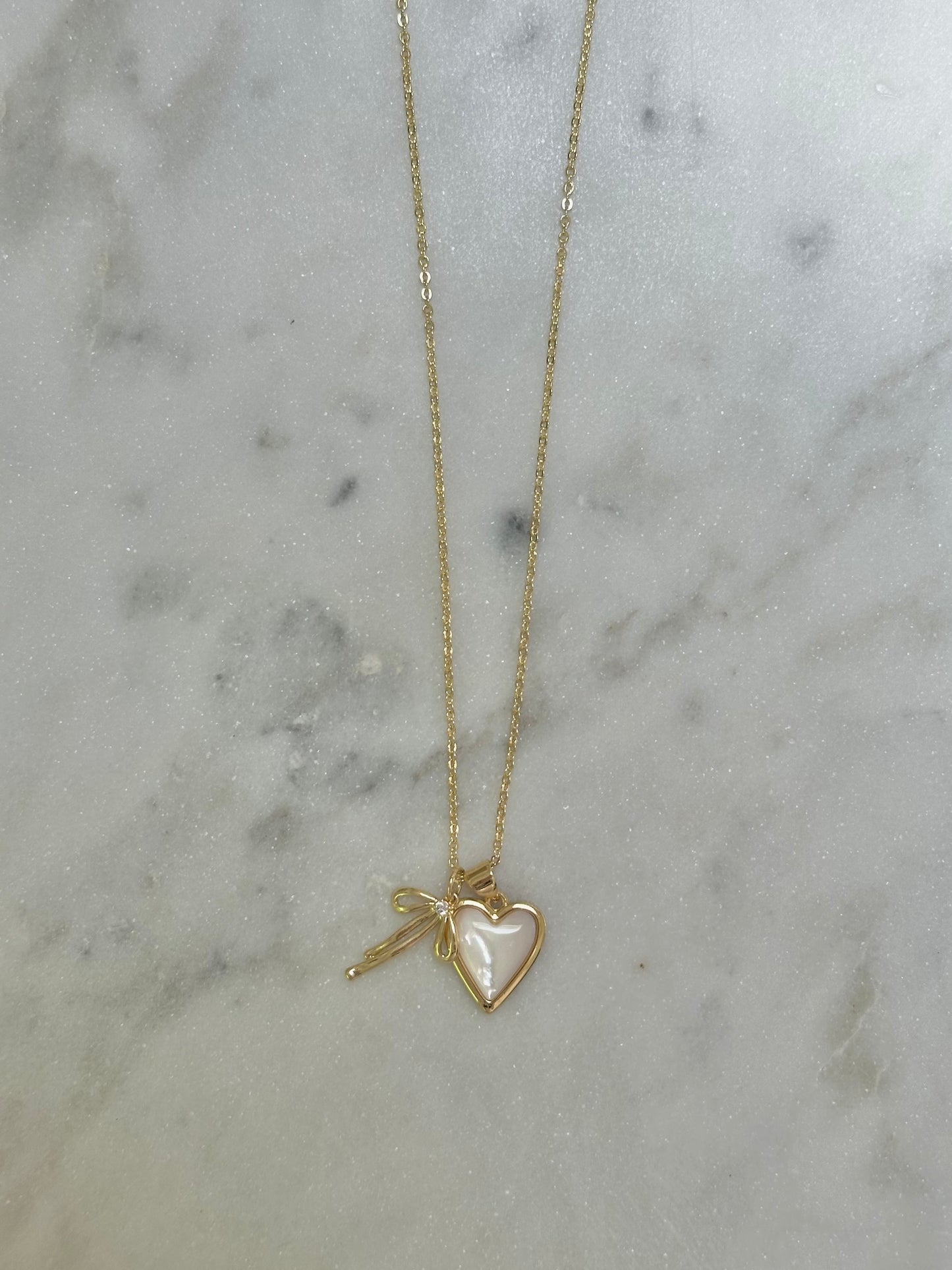 heart and bow charms gold filled necklace