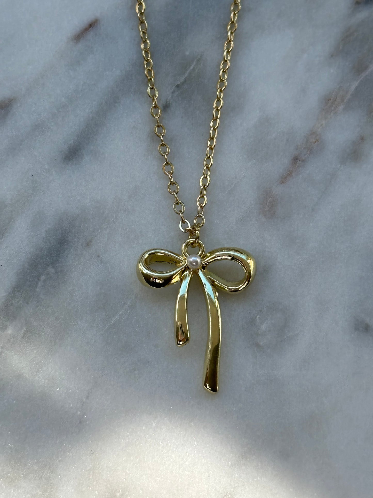 bow dainty chain gold plated necklace