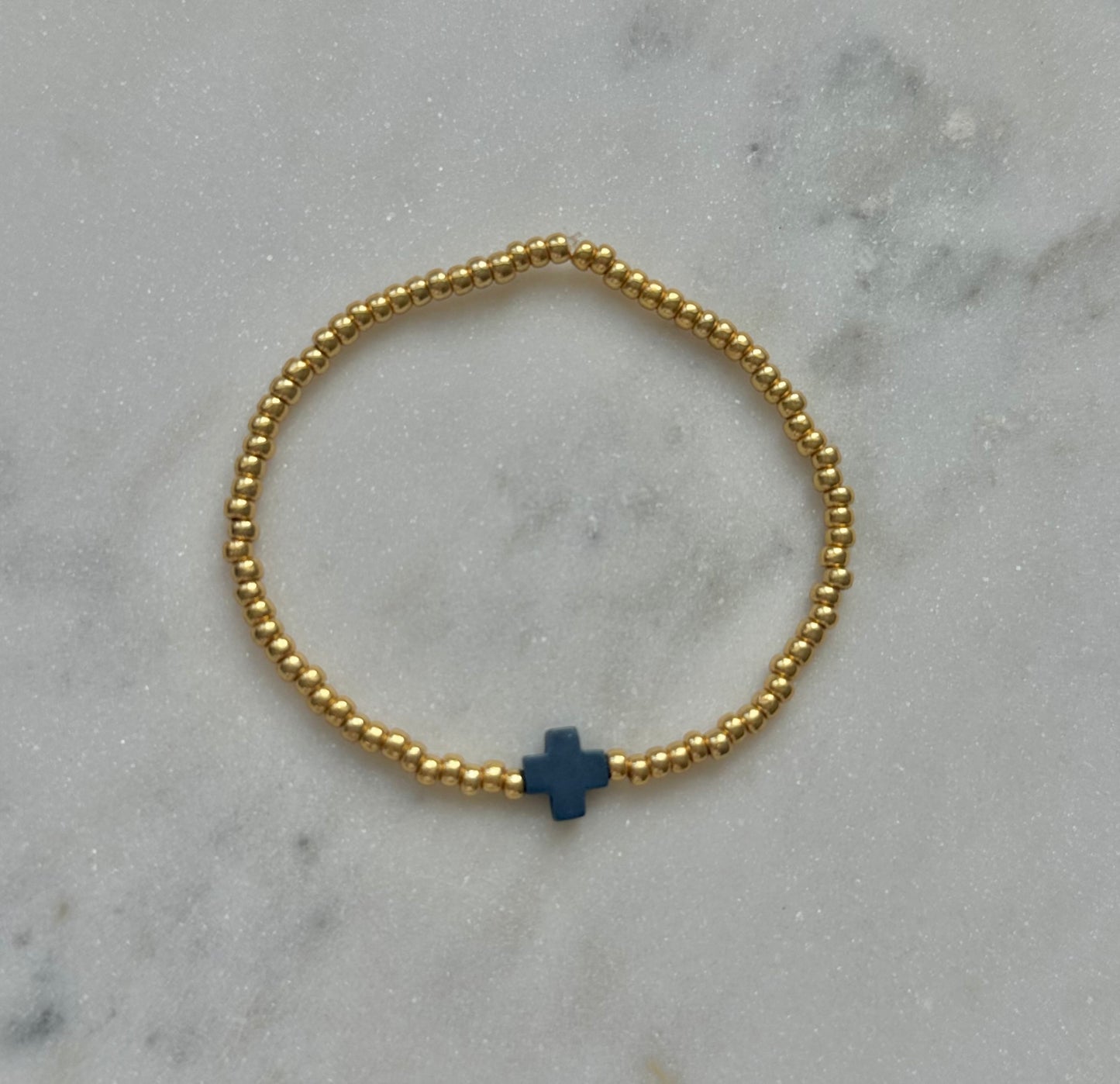 cross medium bead gold stacking bracelet