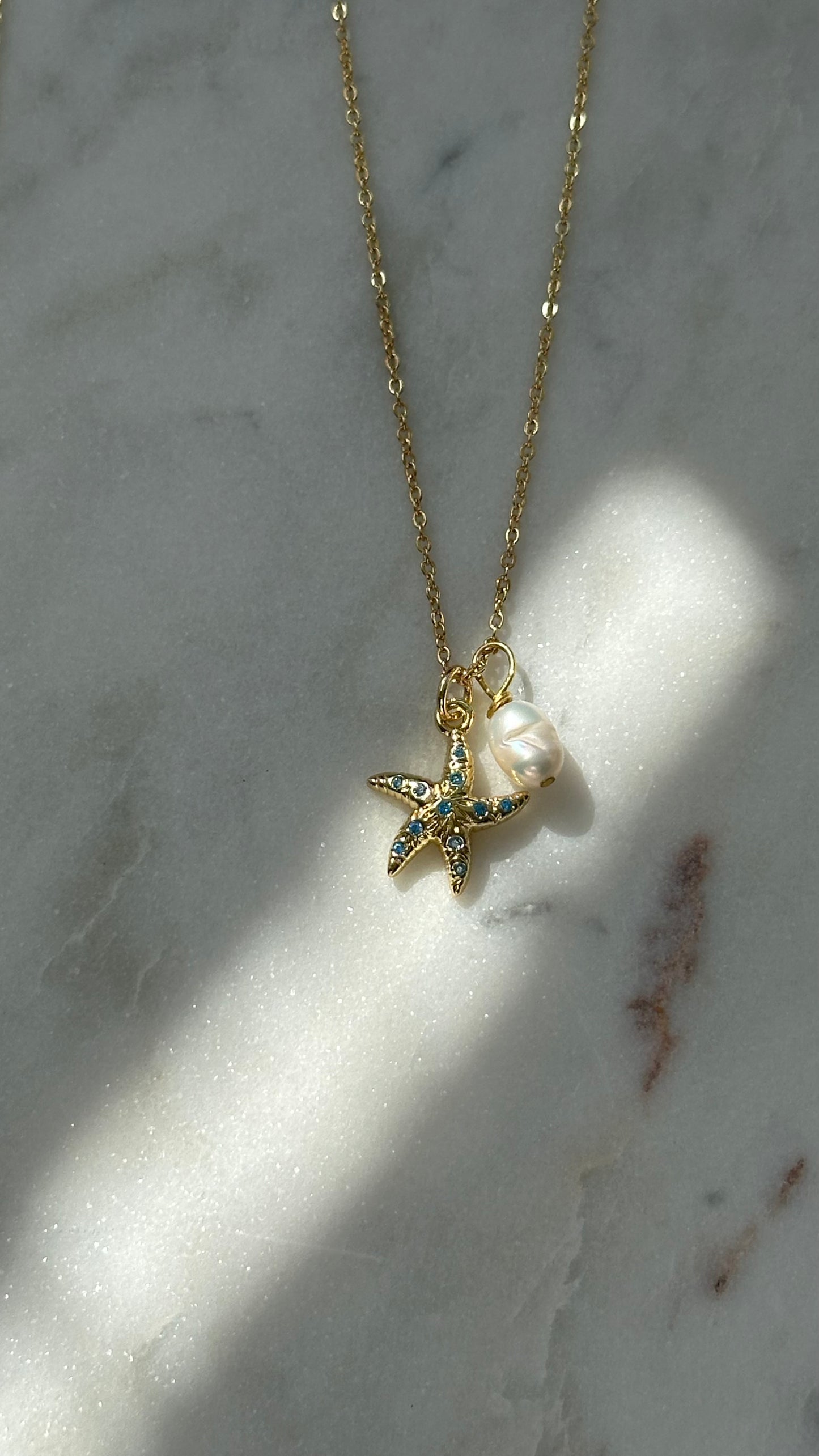 aquamarine starfish gold filled necklace