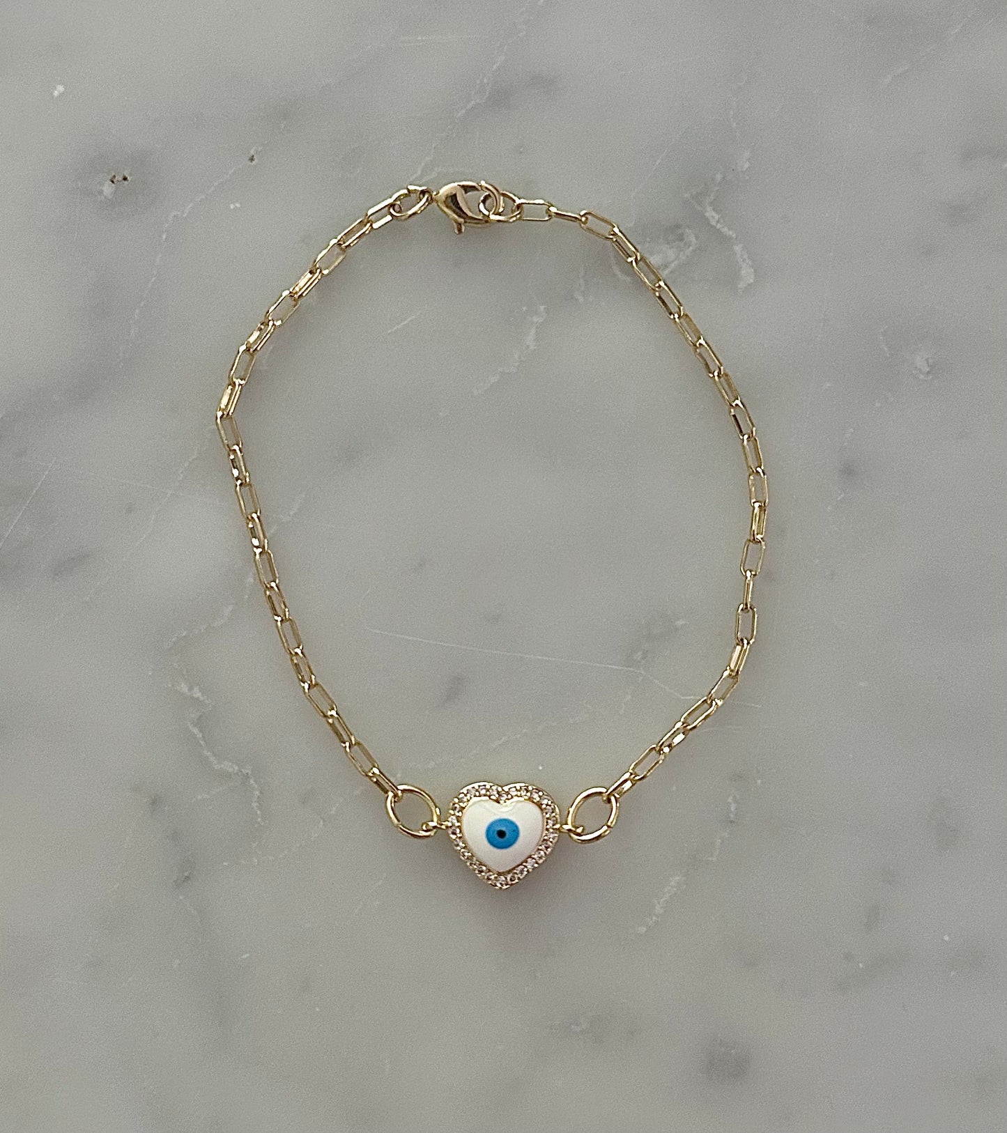 heart evil eye gold filled chain bracelet