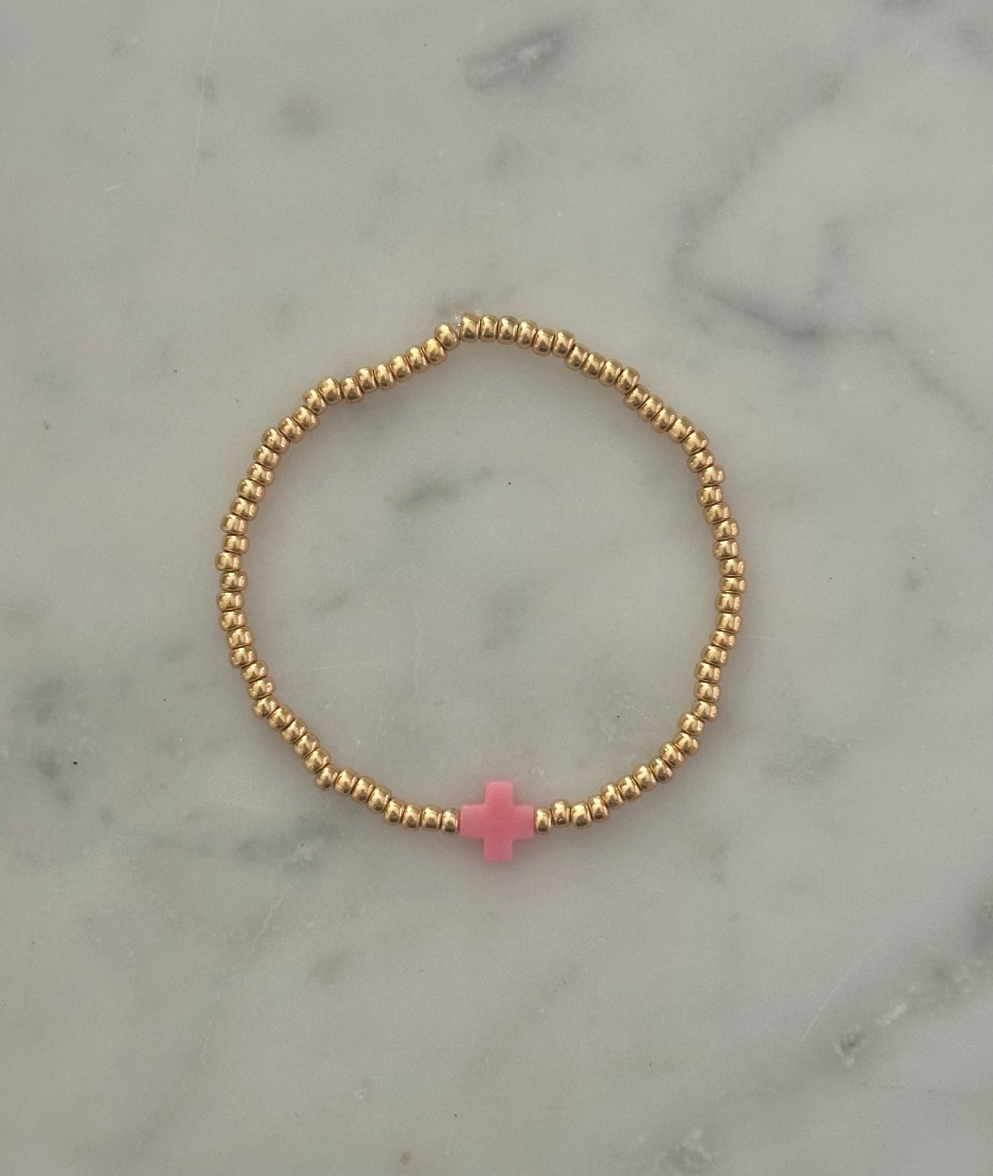 cross medium bead gold stacking bracelet