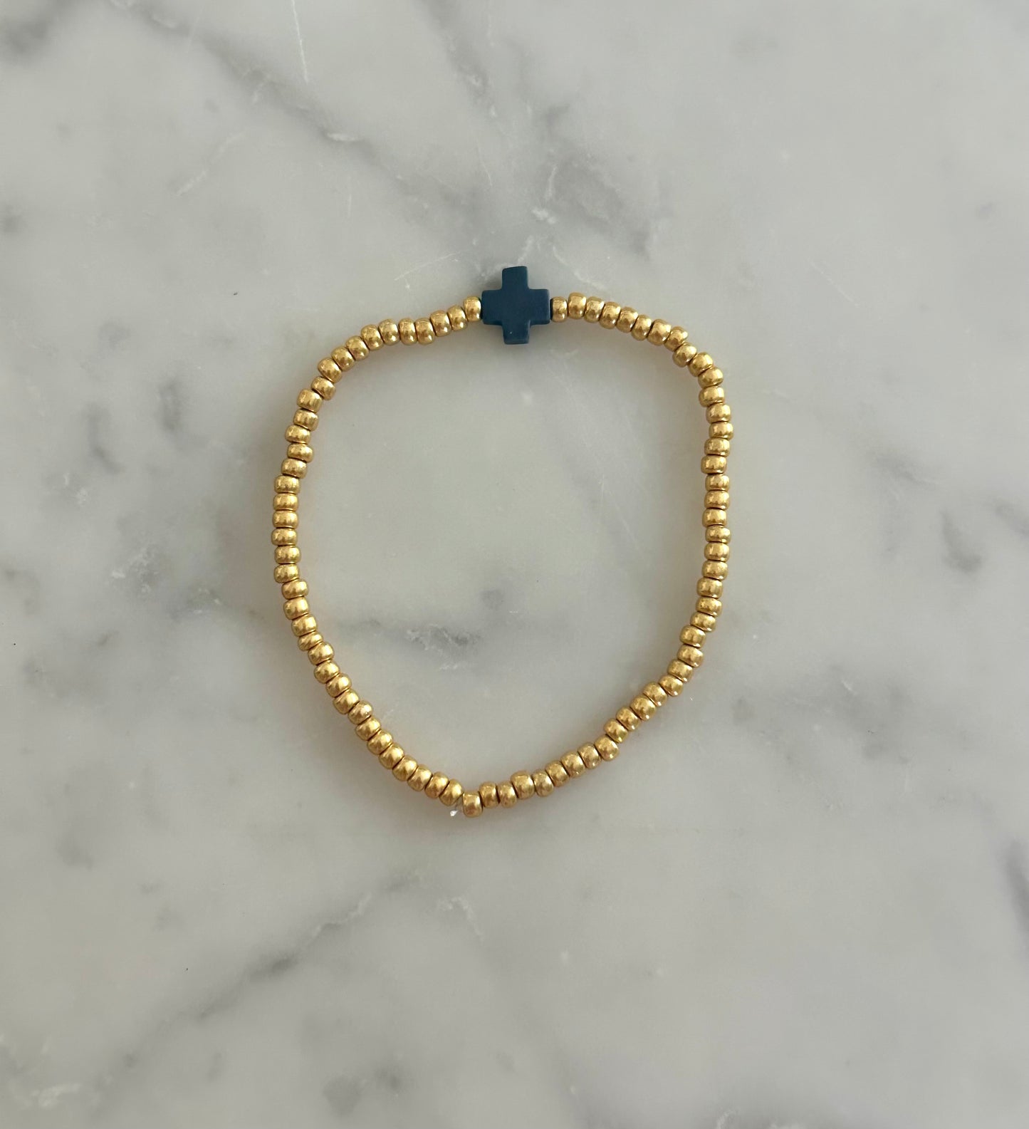 cross medium bead gold stacking bracelet