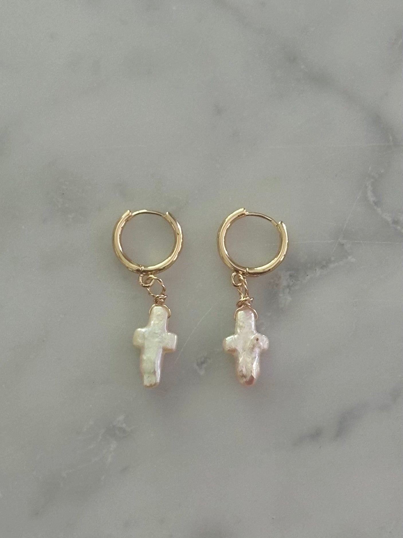 pearl cross earrings gold filled