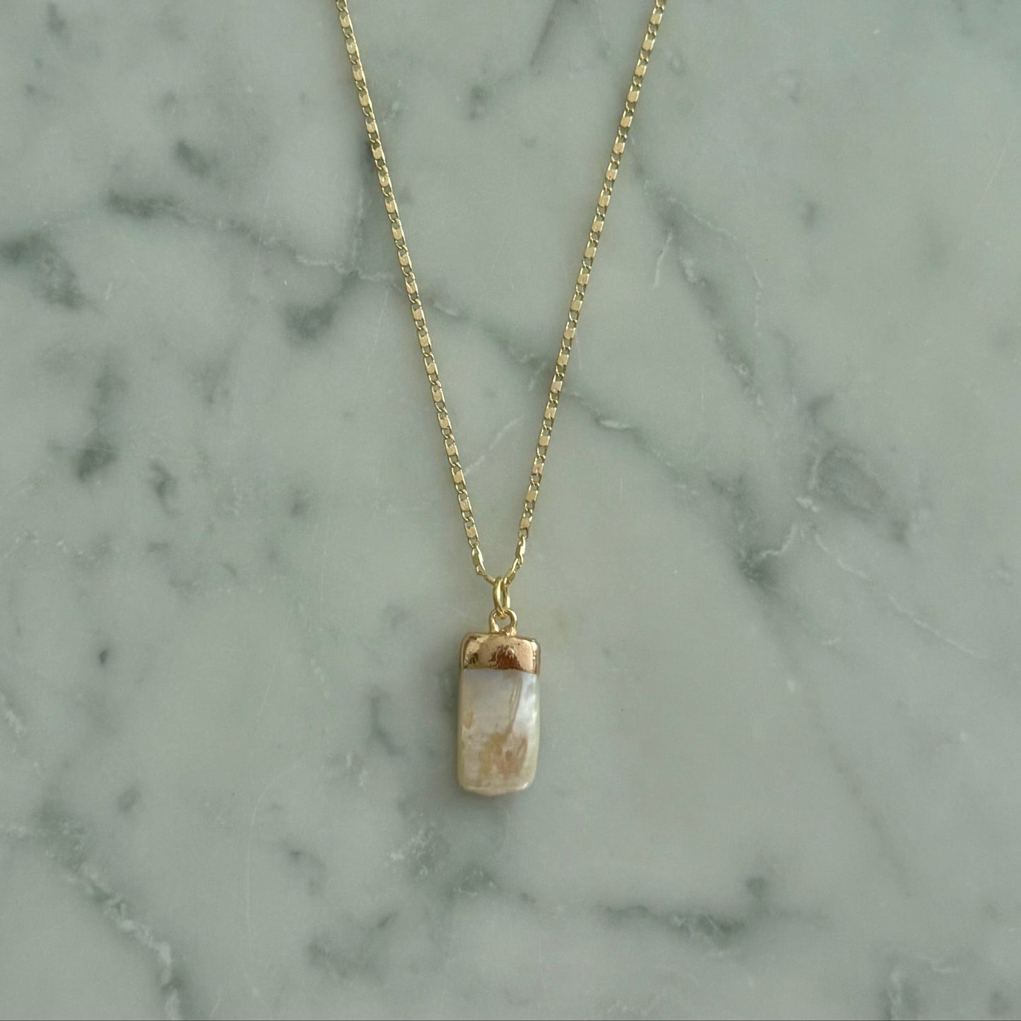 rectangular freshwater pearl gold filled necklace