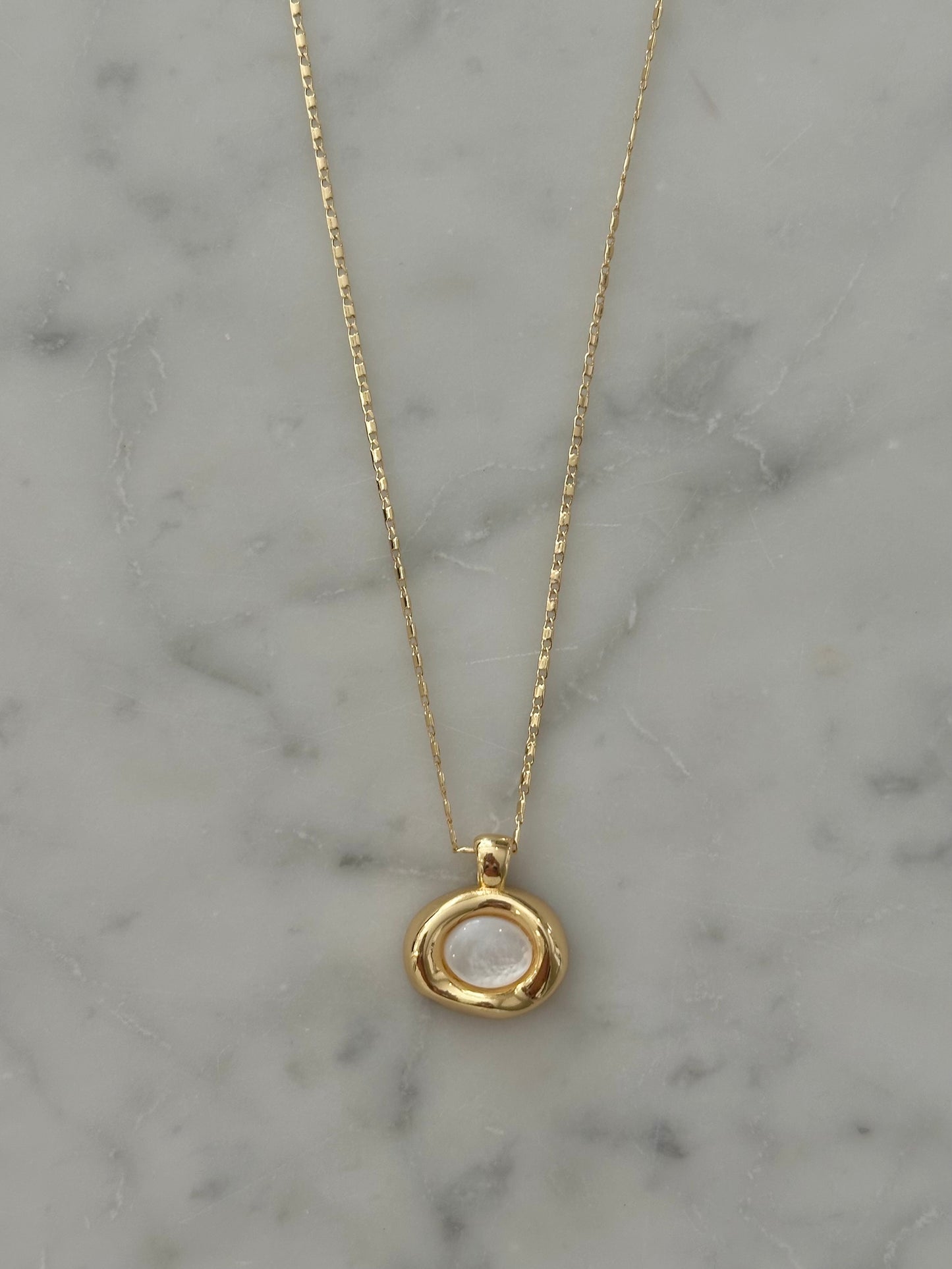 circle mother of pearl gold filled necklace