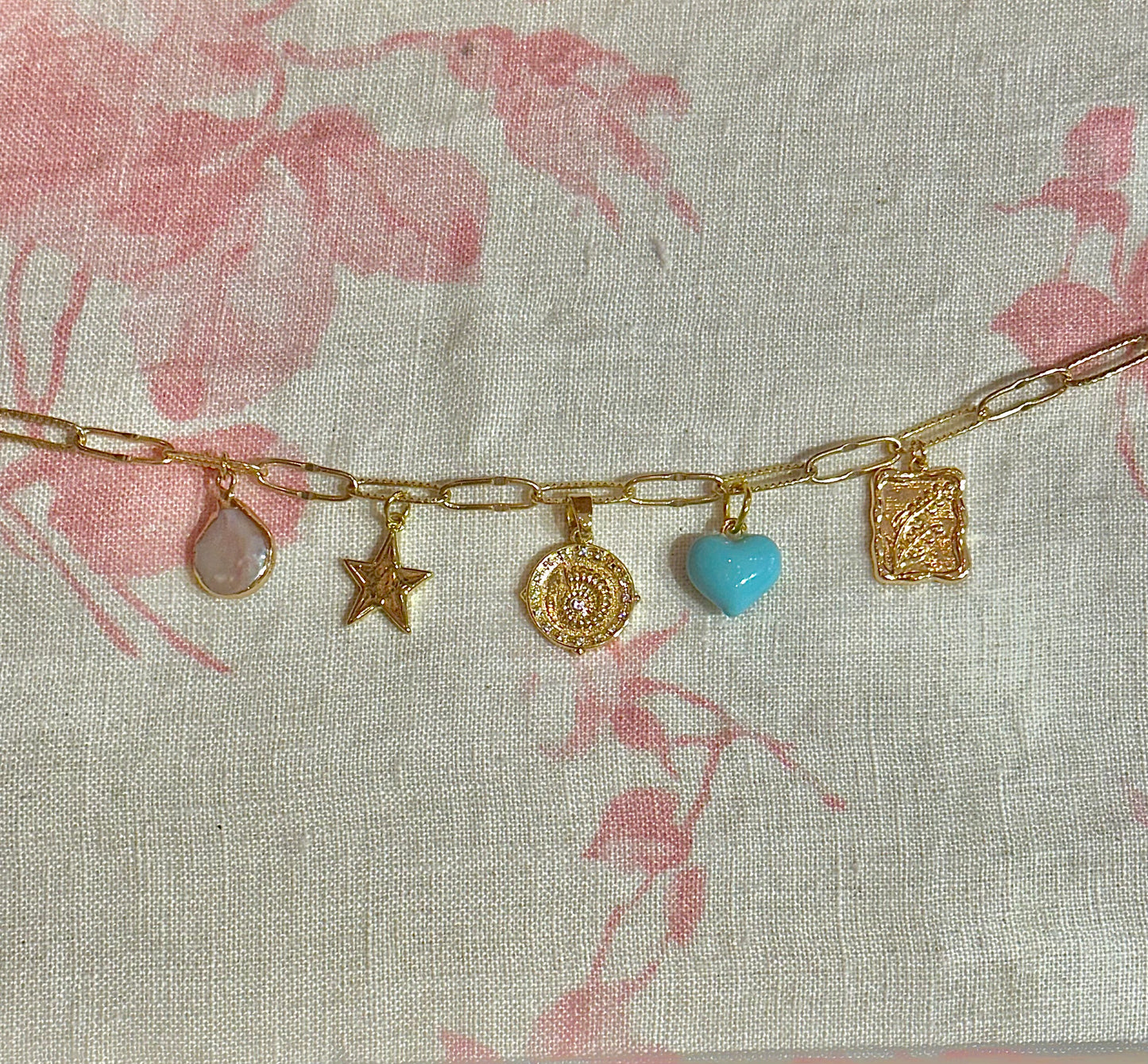 puffy blue heart charm gold filled necklace