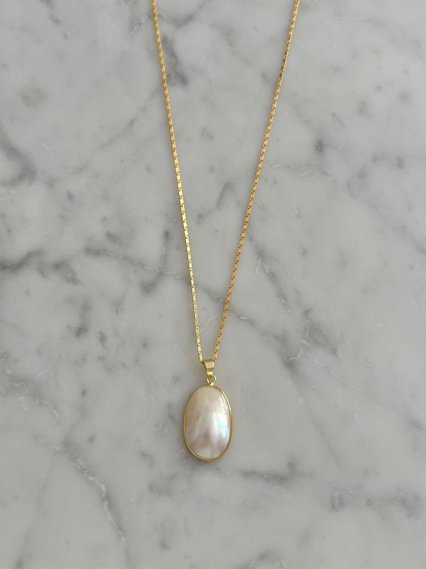 large oval freshwater pearl pendant gold filled necklace