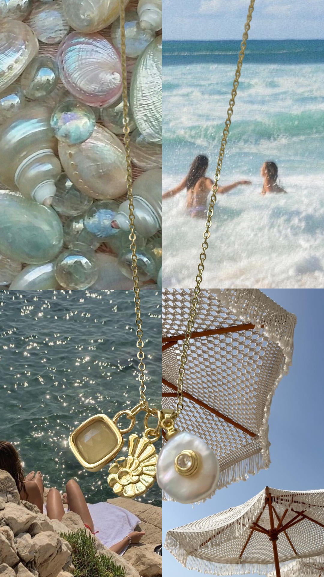 shell pearl aquamarine charm gold filled necklace