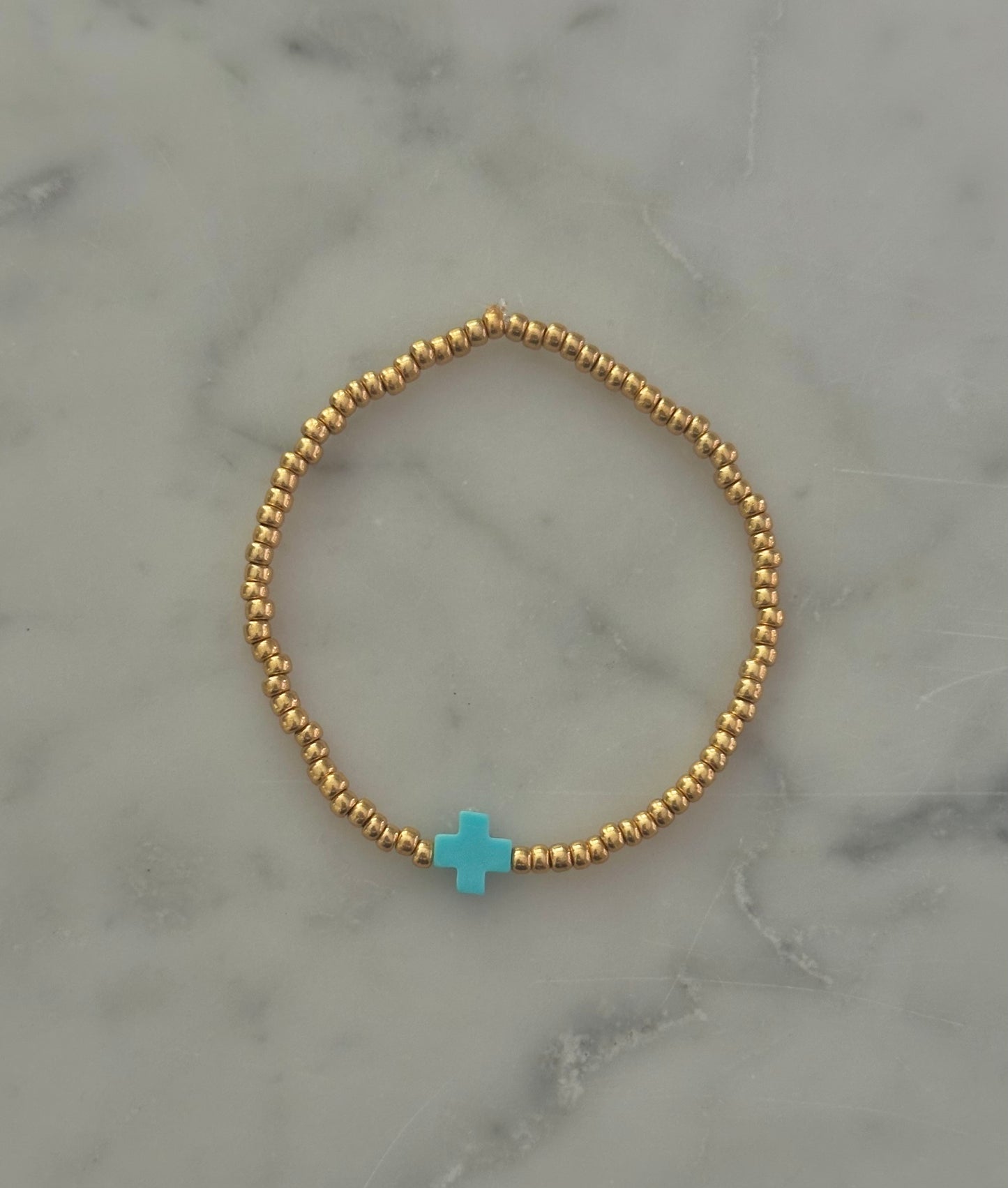 cross medium bead gold stacking bracelet