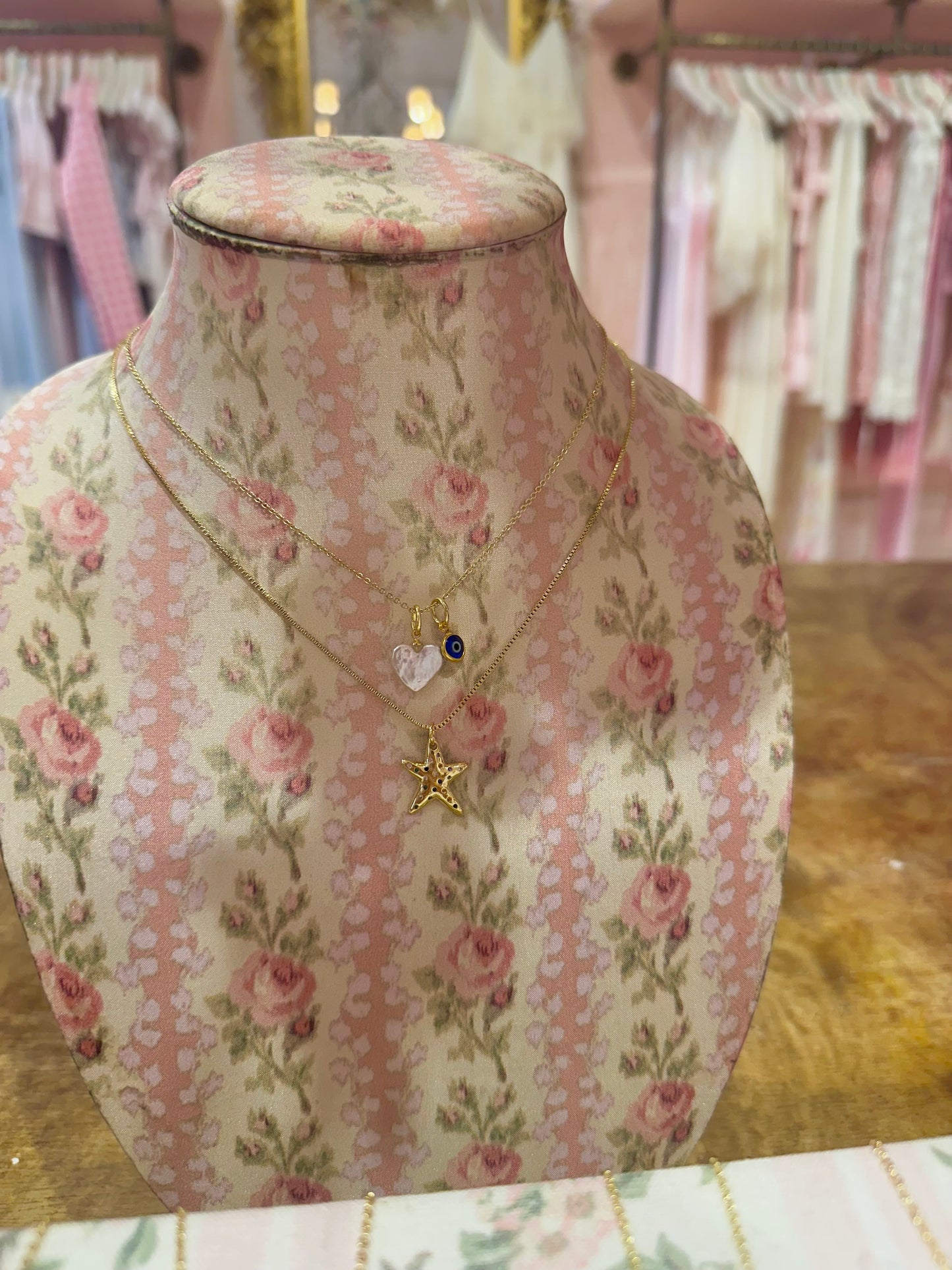evil eye and pearl heart gold filled necklace