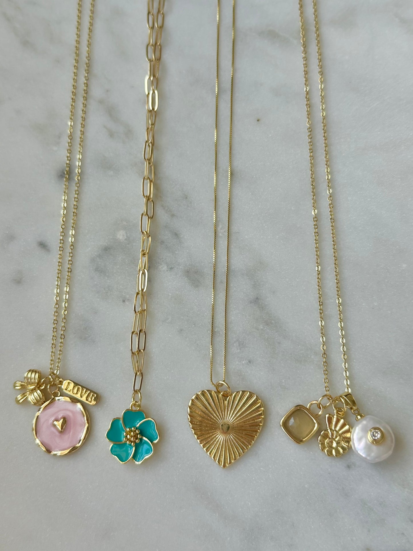 bow love dainty chain charm gold filled necklace