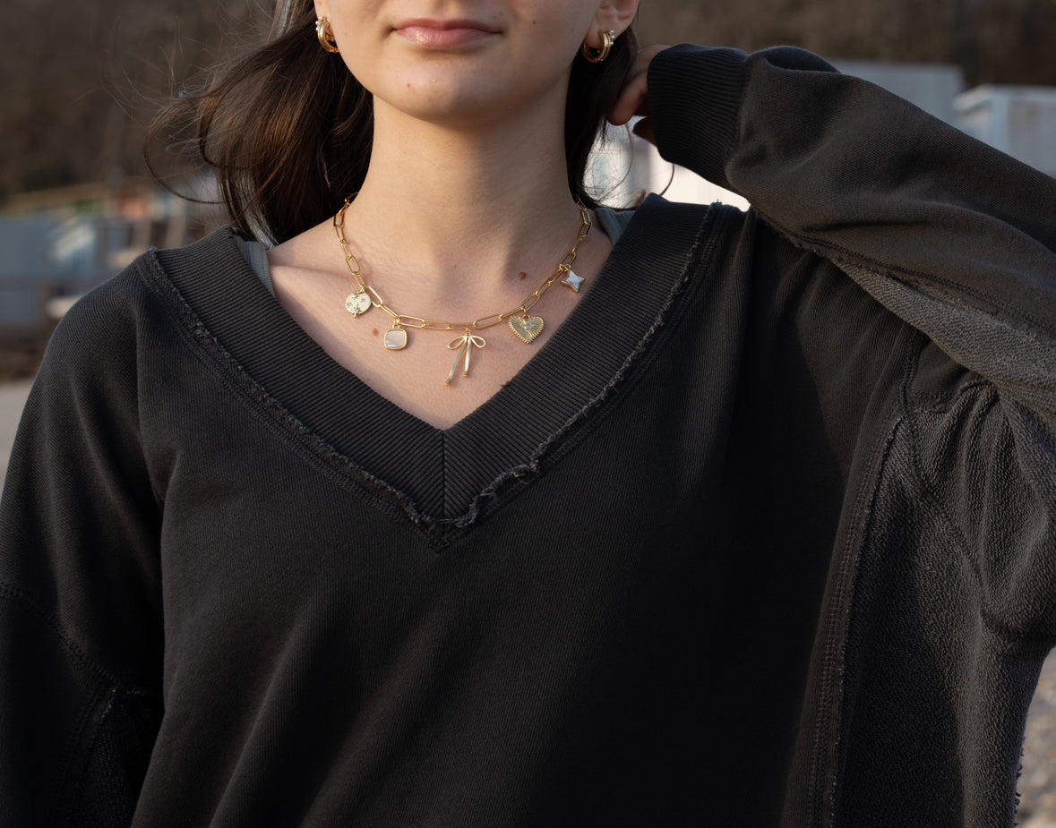 bow charm gold filled necklace