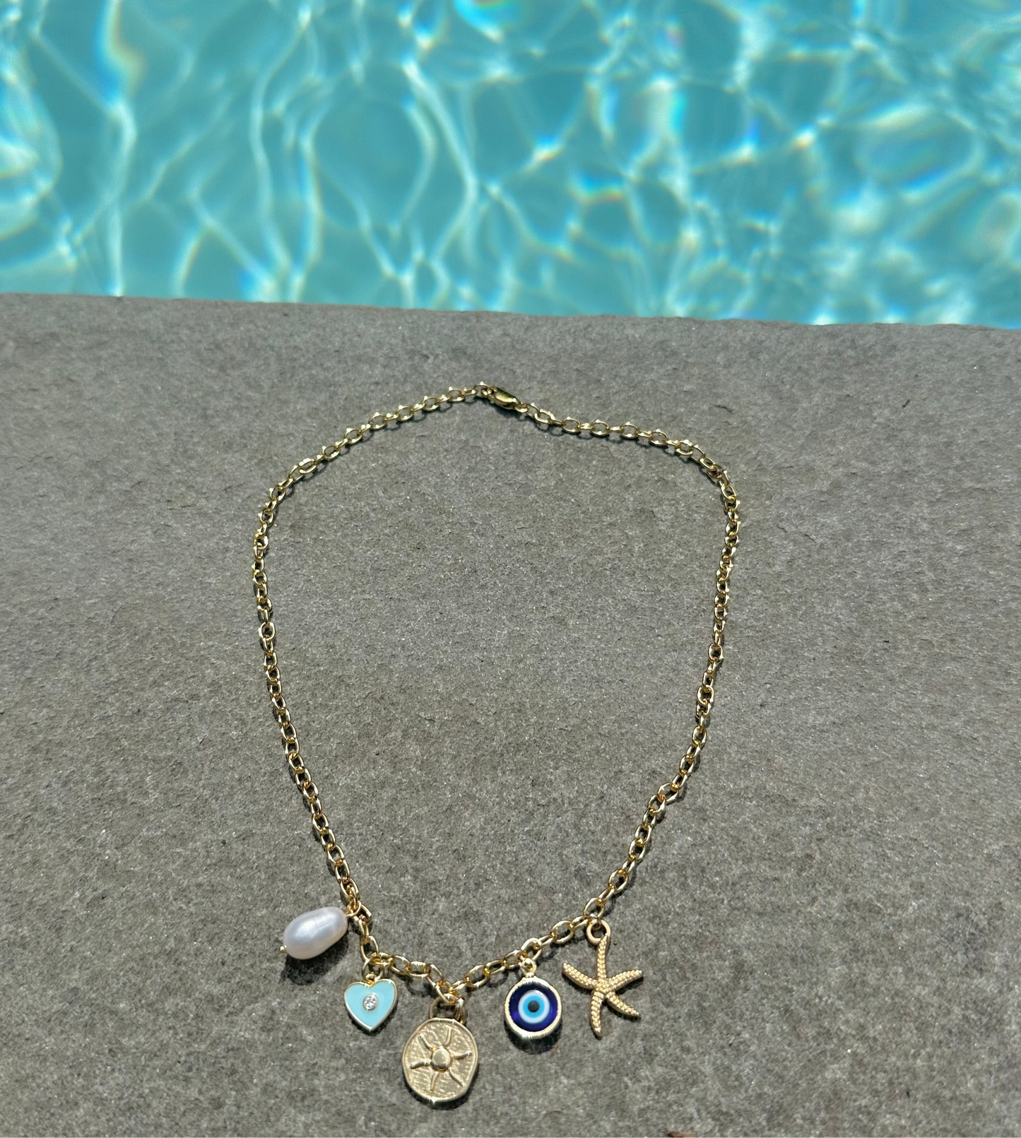 blues charm gold filled necklace