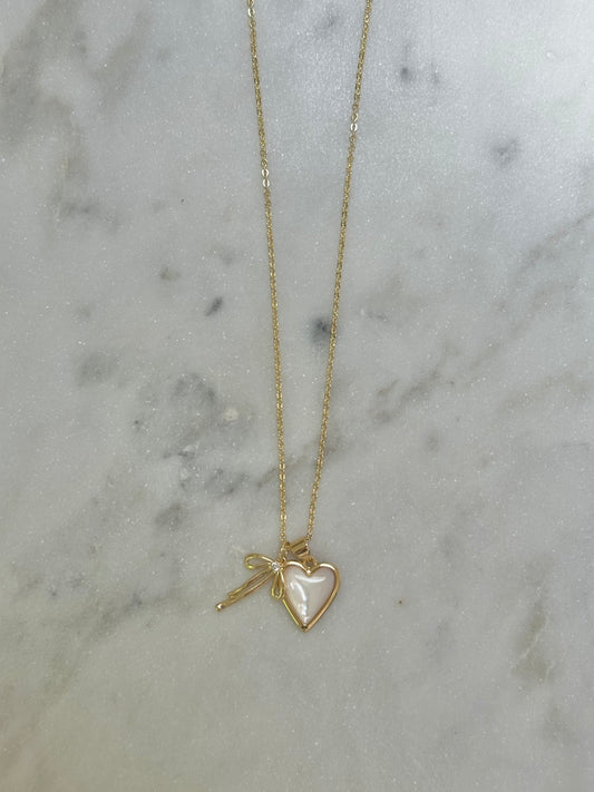 heart and bow charms gold filled necklace