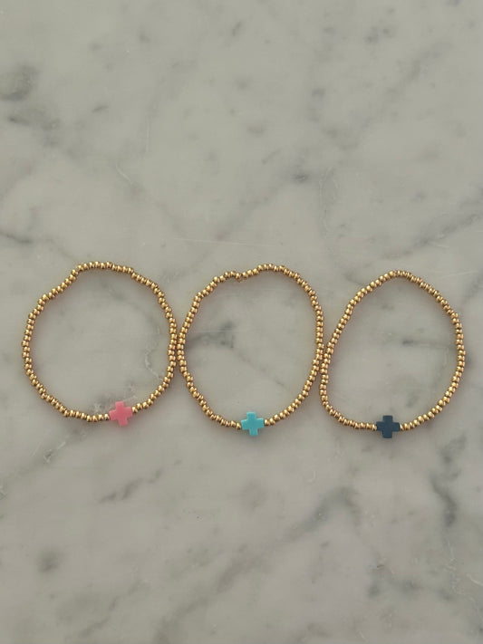 cross medium bead gold stacking bracelet