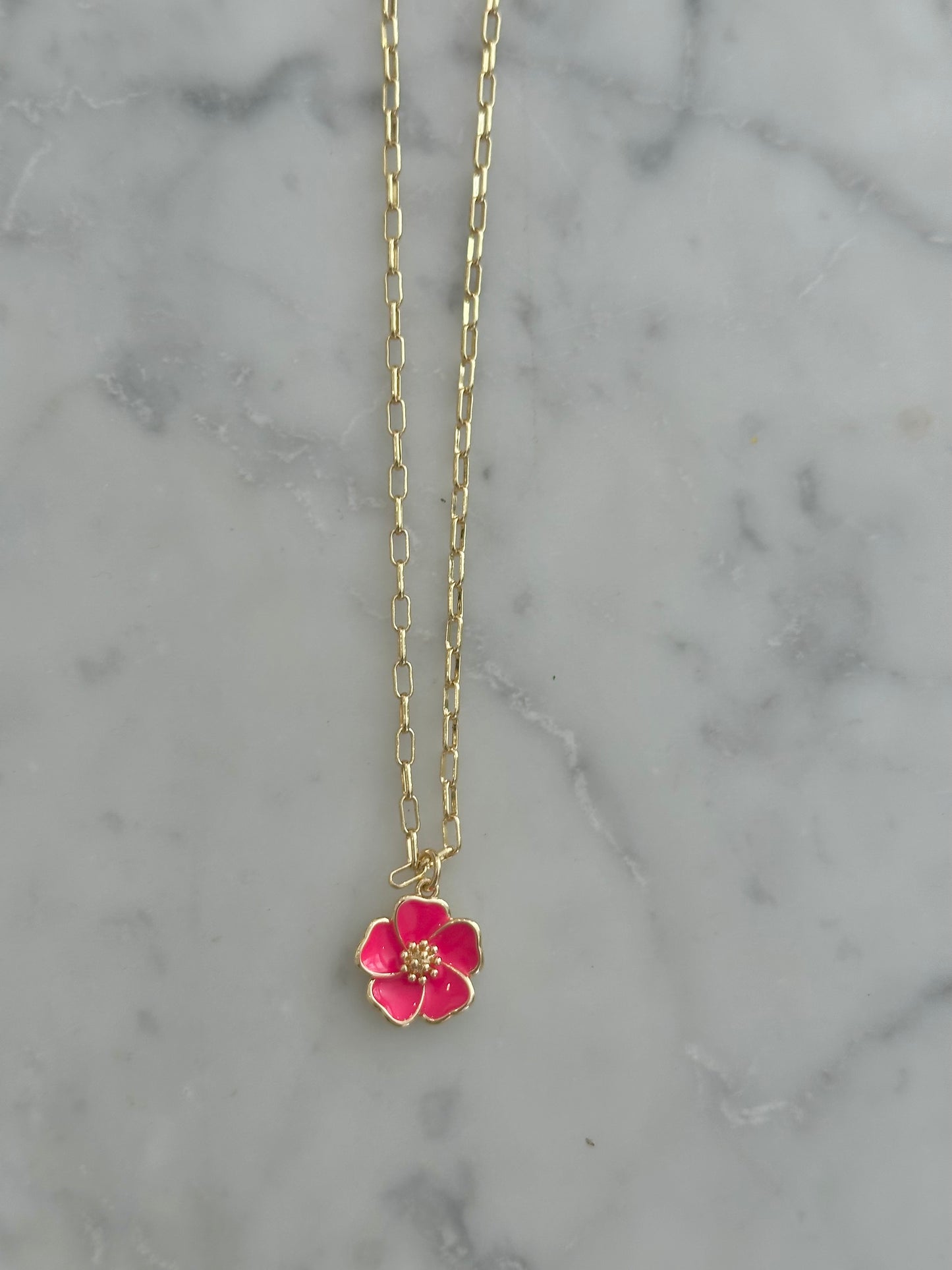 hot pink hibiscus flower gold-filled necklace