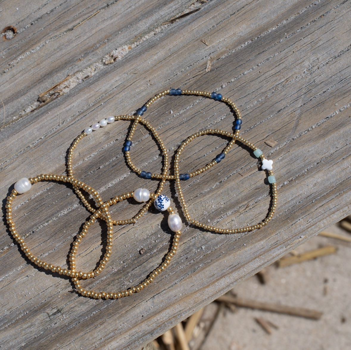 blue and gold stacking bracelet