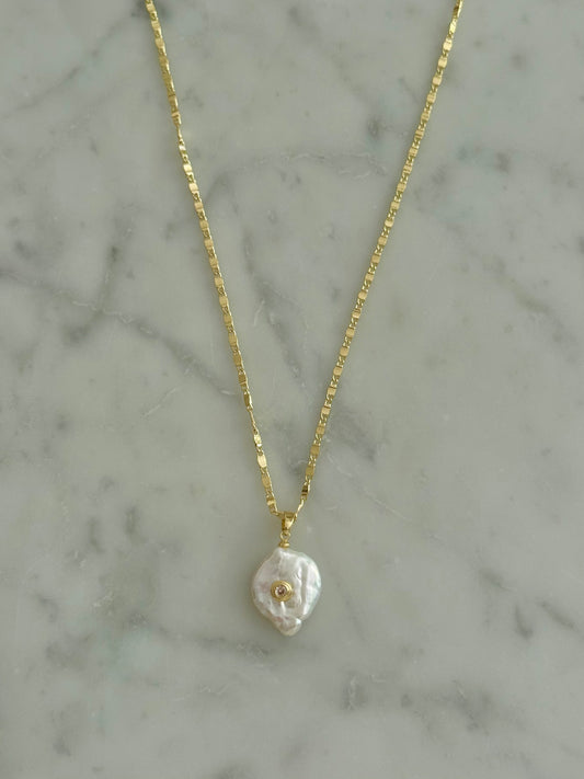 freshwater pearl with cz gold filled necklace