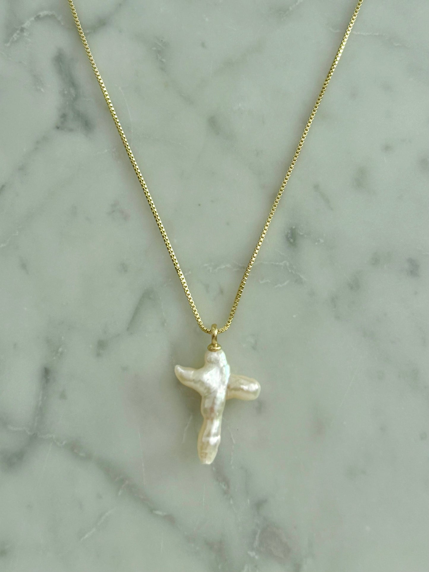 large pearl cross gold filled necklace