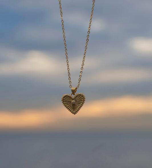 heart sunburst gold filled necklace