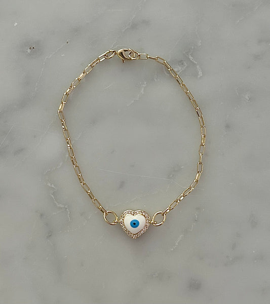 heart evil eye gold filled chain bracelet