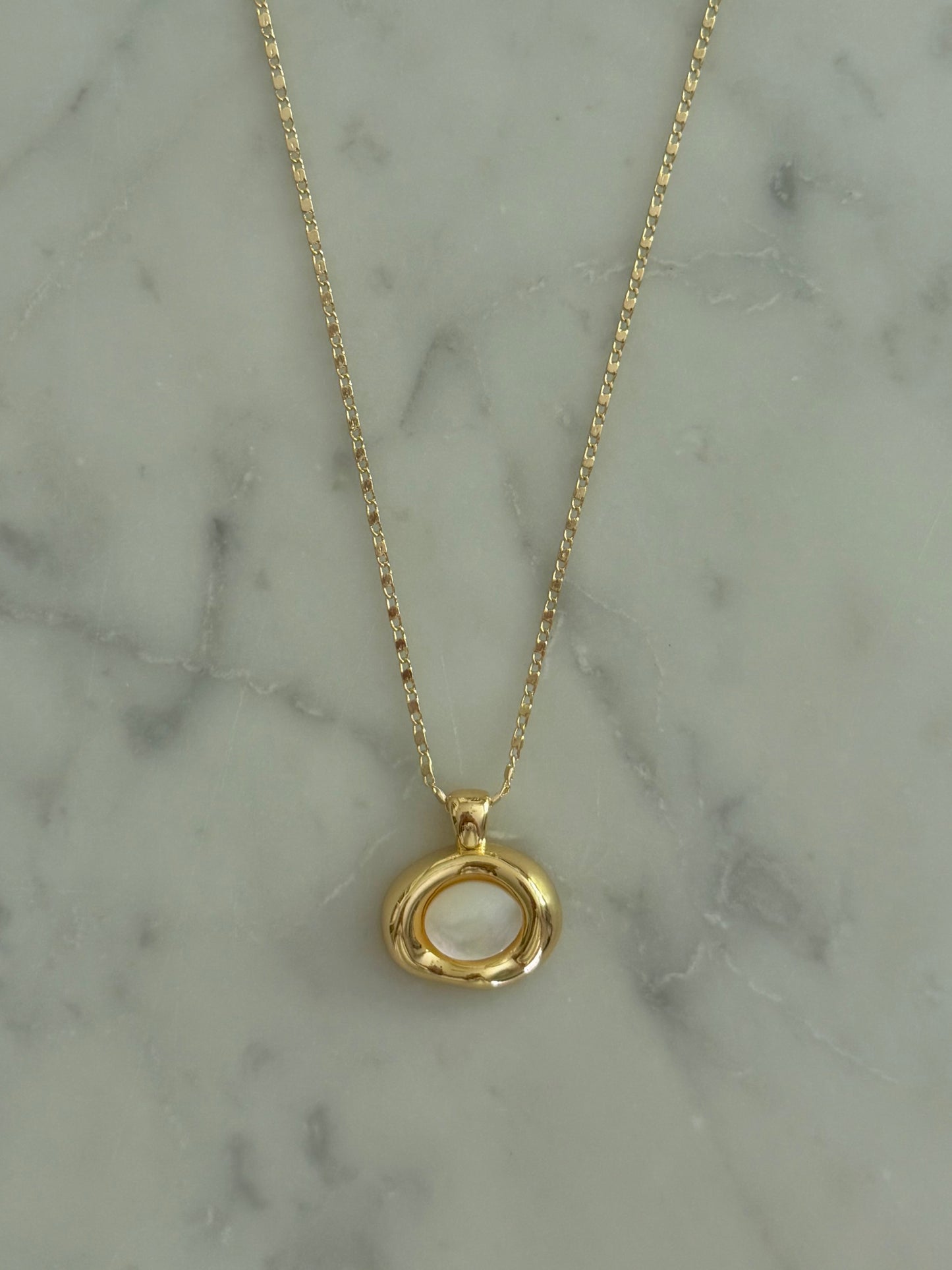 mother of pearl in molten bezel gold filled necklace