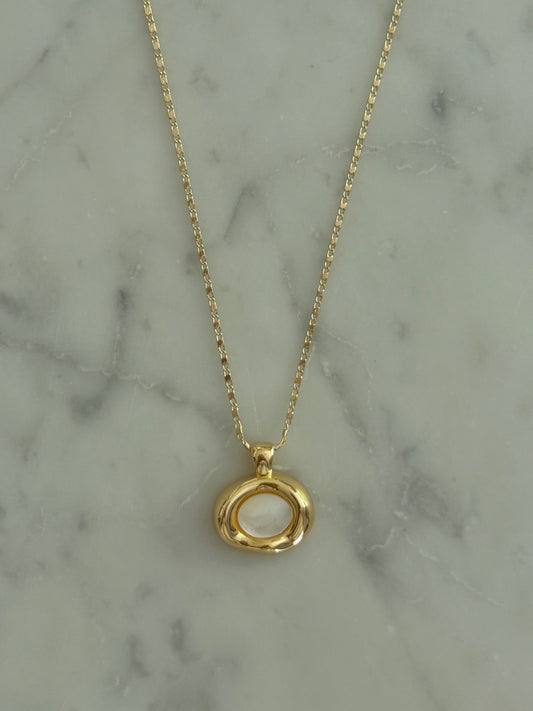 mother of pearl in molten bezel gold filled necklace
