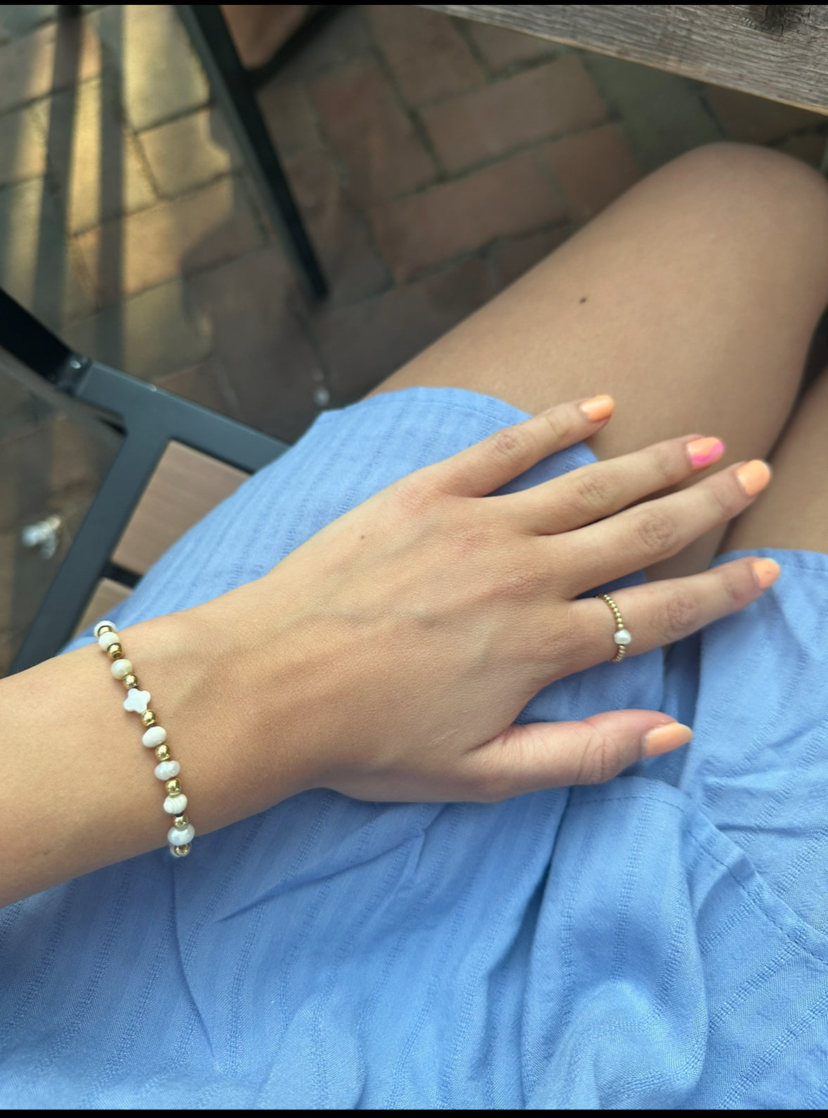 gold filled clover and pearl bracelet