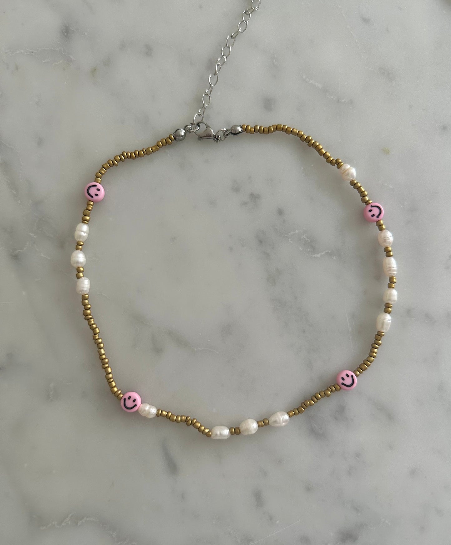 gold and freshwater pearl smiley necklace