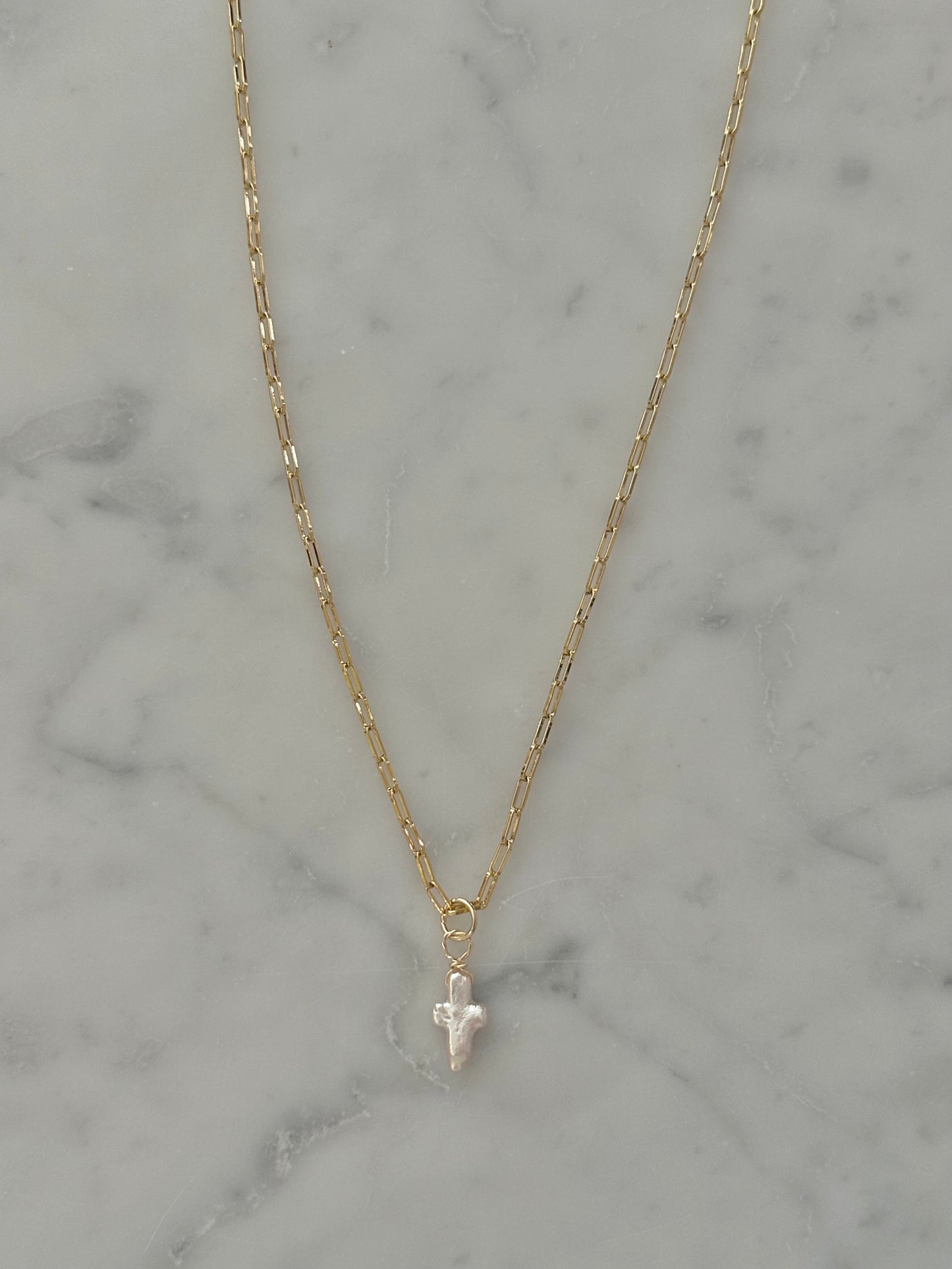 pearl cross gold filled necklace