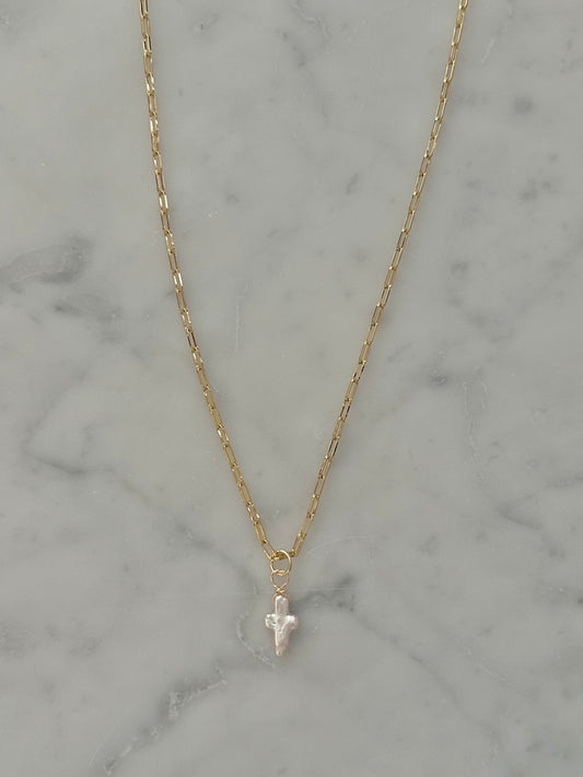 pearl cross gold filled necklace