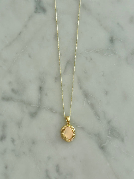 hammered bezel with semi-precious stone gold filled necklace