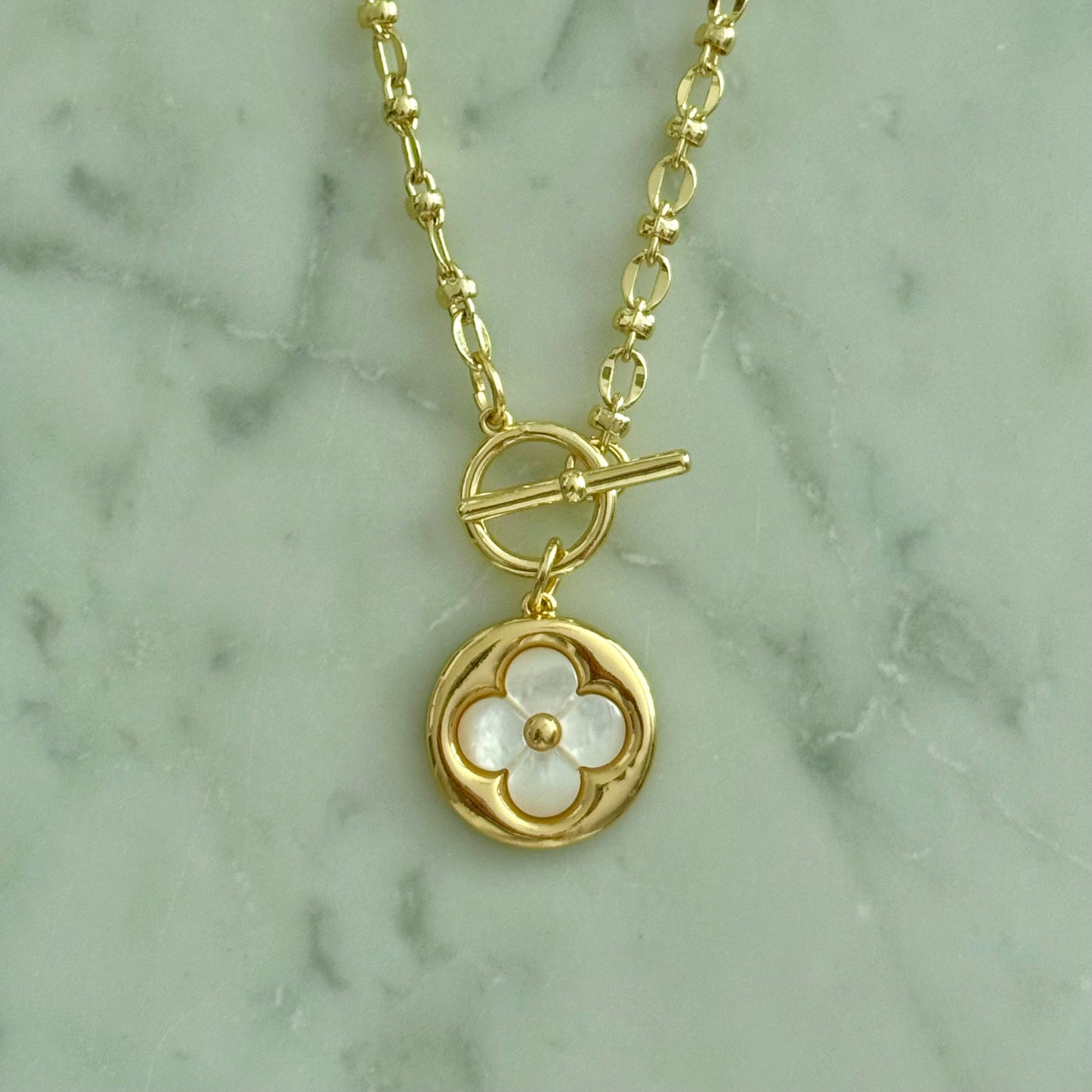 clover pendant front clasp gold filled necklace