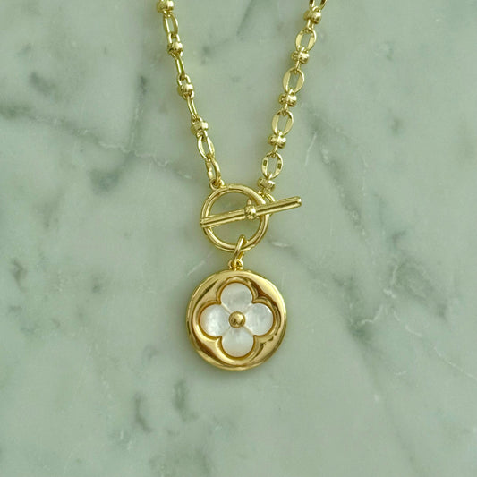 clover pendant front clasp gold filled necklace