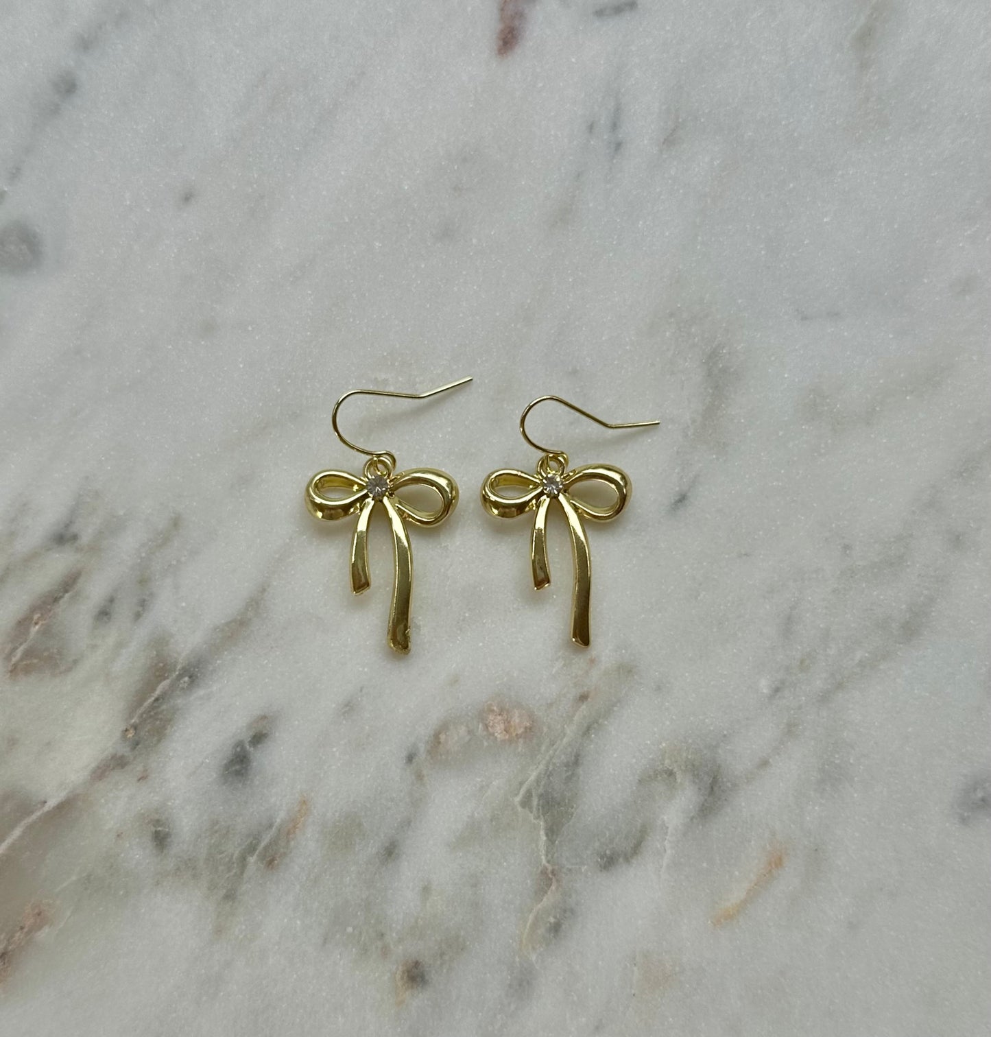 gold bow with gem earrings