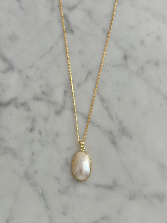 large oval freshwater pearl pendant gold filled necklace