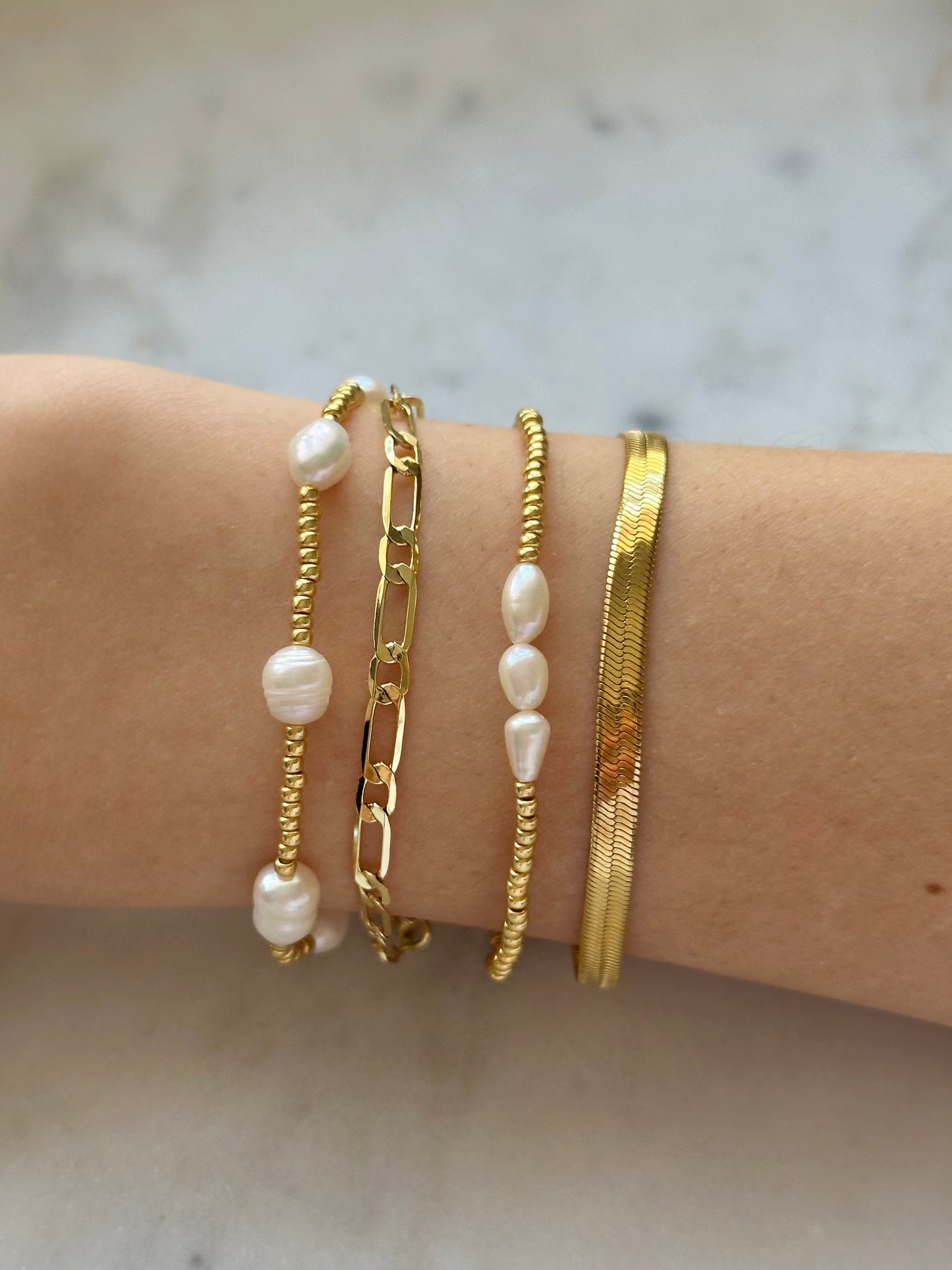 freshwater pearls center gold stacking bracelet