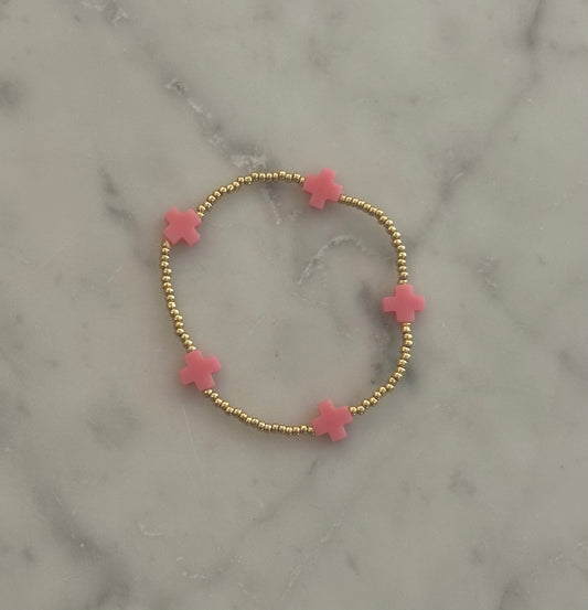 pink cross gold stacking bracelet