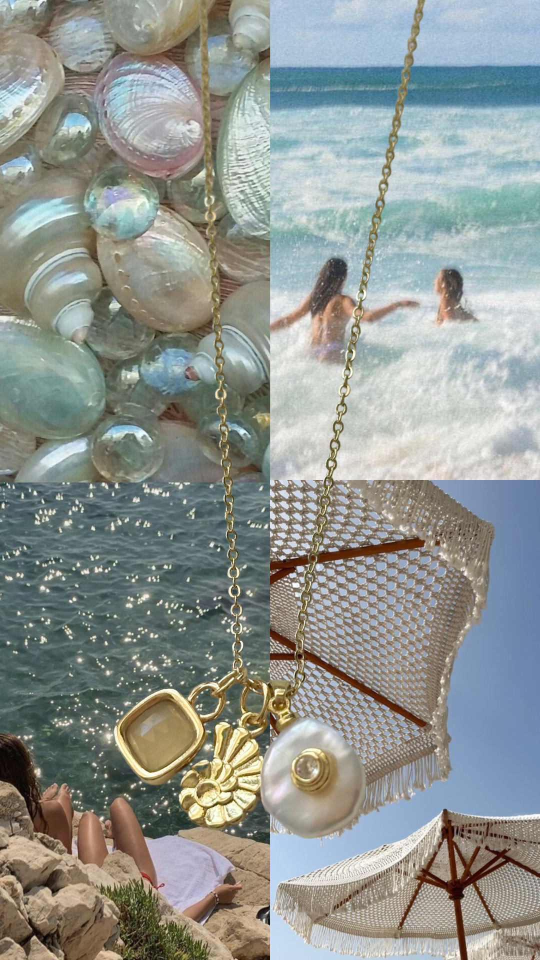 shell pearl aquamarine charm necklace gold filled