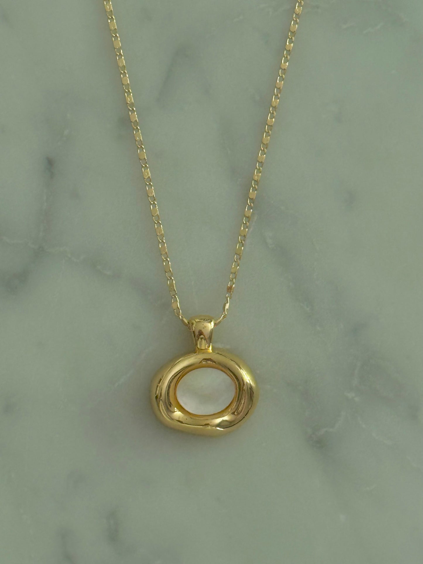 mother of pearl in molten bezel gold filled necklace