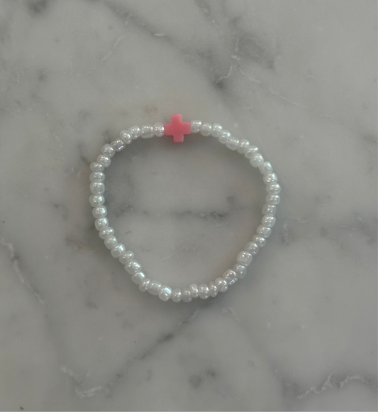 pink and pearly white cross bracelet