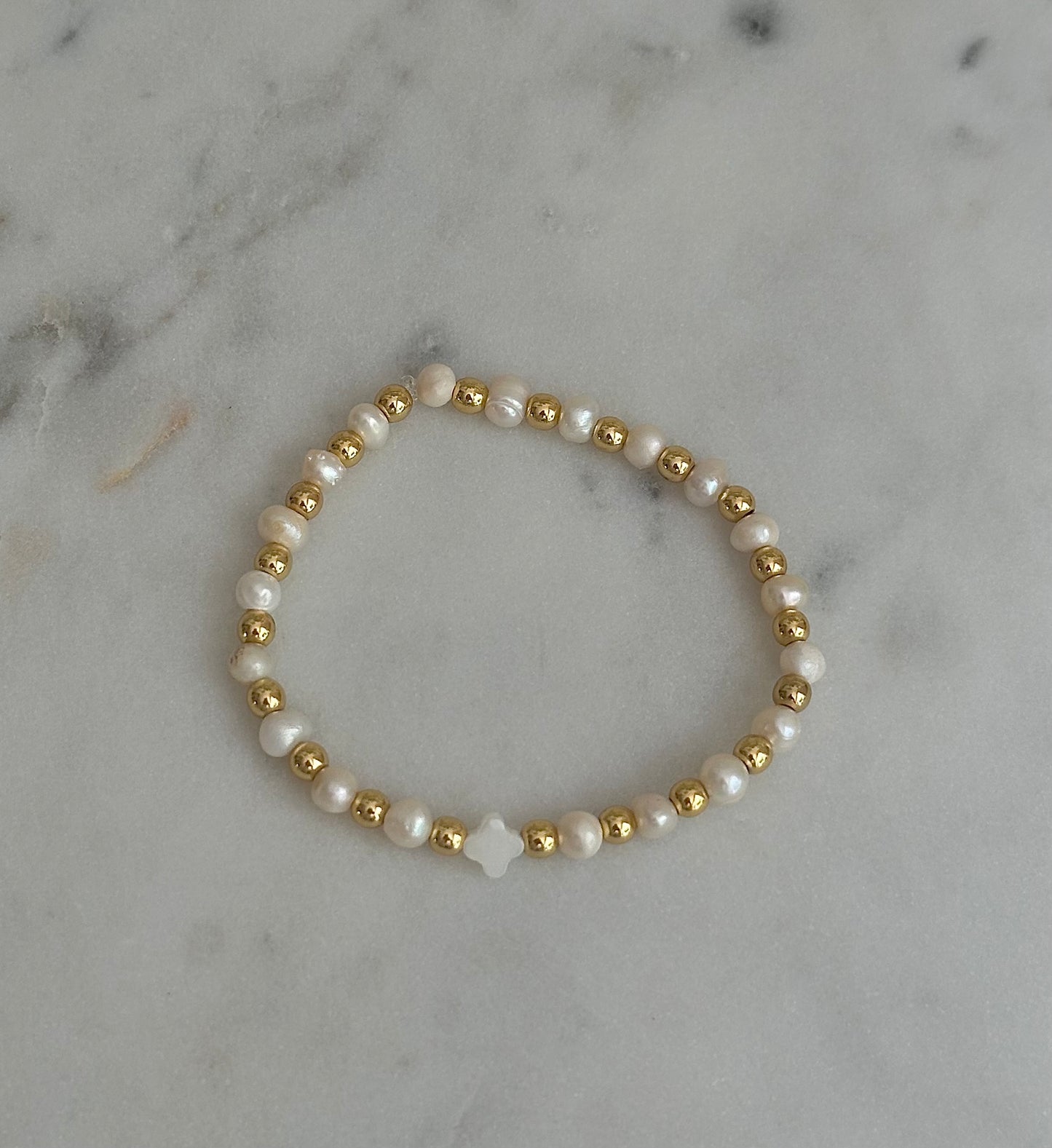 gold filled clover and pearl bracelet