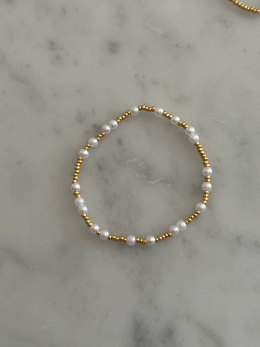 gold and pearl stacking bracelet