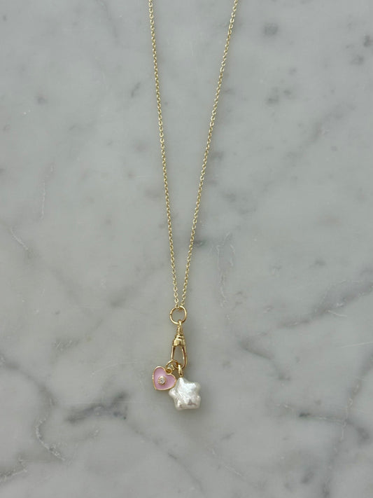 star and pink heart gold filled necklace