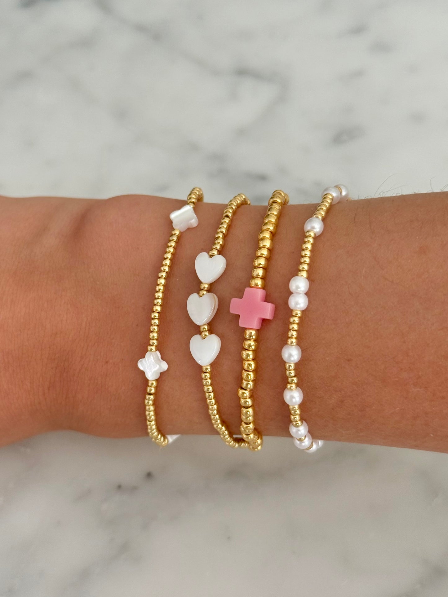 gold and pearl stacking bracelet