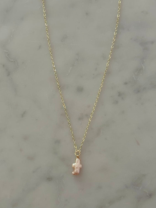 pearl cross gold plated necklace