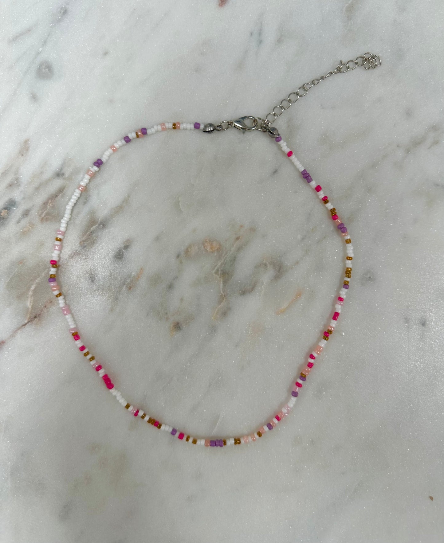 pinks seed bead choker