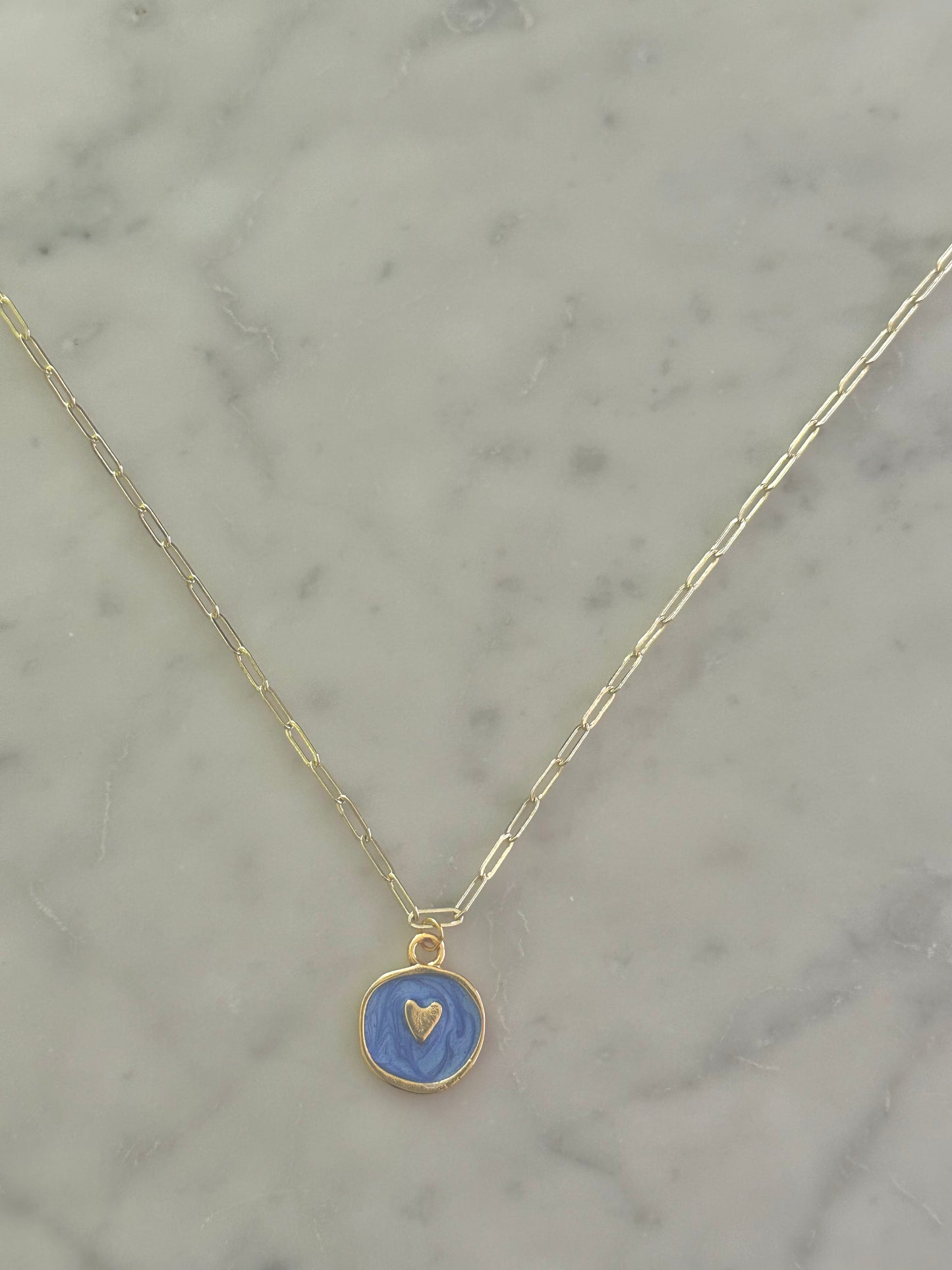 enamel heart round pendent necklace