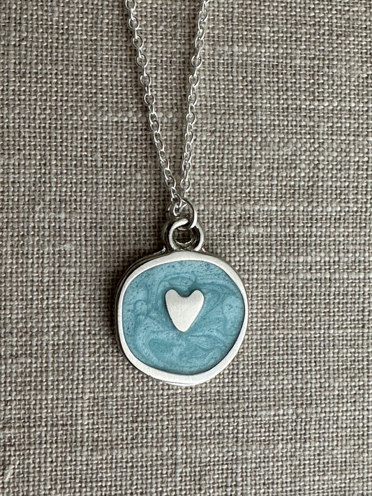 silver enamel heart necklace